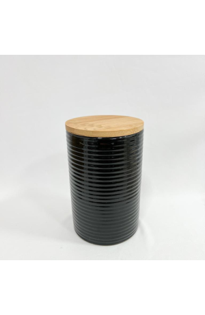 Pote Preto de Cerâmica com Tampa de Bambu