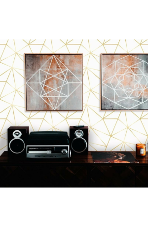 Papel de Parede Autoadesivo Zara Off White com Dourado.