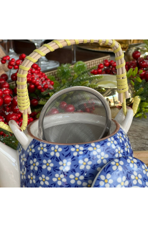 Bule Decorativo de Porcelana Floral - Azul