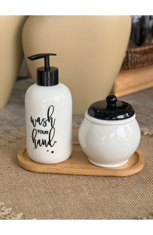 Kit de Banheiro com Bandeja de Bambu 3 peças