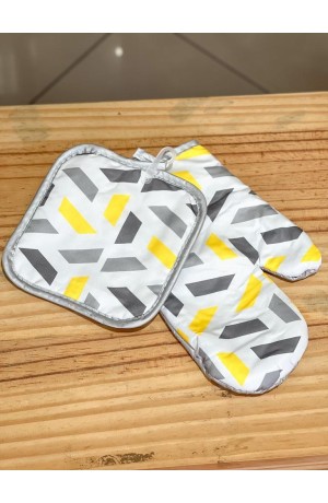 Luva e Suporte Para Cozinha Amarelo Mod.4  '' 2 Peças''