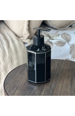 Porta Sabonete Liquido Preto C/ Borda Branca de Porcelana