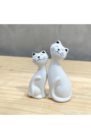 Enfeite  Branco de Cerâmica 2 Peças - Gatos