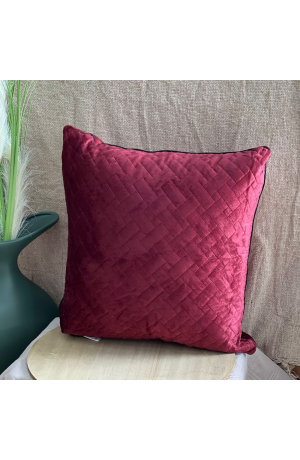 Capa de Almofada Vinho de Veludo com Borda Preta 43cm