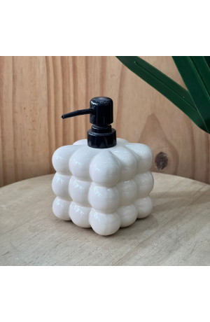 Porta Sabonete Líquido de Cerâmica - Branco com Tampa Preta (420ml)