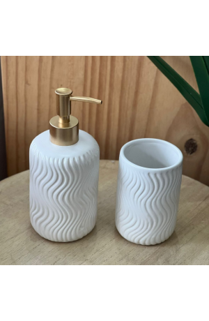 Kit de Banheiro Branco com Tampa Dourada - 2 Peças (450ml)