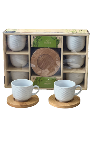 Jogo 6 Xicaras com Pires de Bambu Bolinhas - 100ml