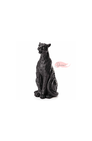 Escultura Leopardo em Poliresina Preto Peq 11cm