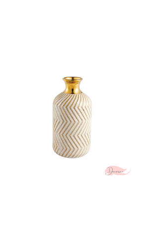 Vaso de Cerâmica Chevron Creme e Dourado Peq 14cm