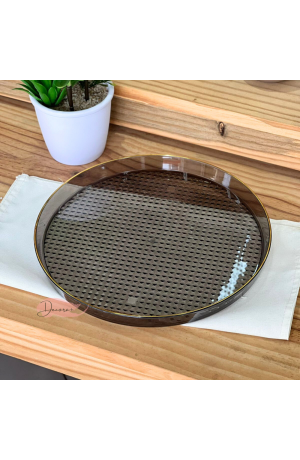 Bandeja Fumê Redonda com borda Dourada  - (P)