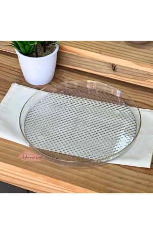 Bandeja Transparente Redonda com borda Dourada  - (P)