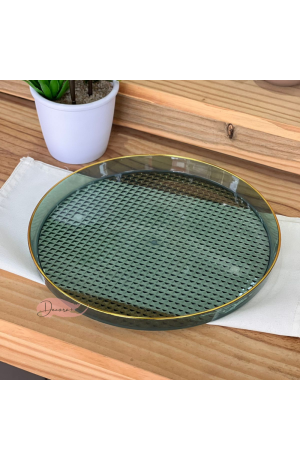 Bandeja Verde Redonda com borda Dourada  - (P)