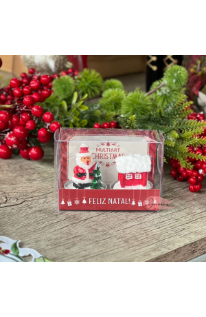 Vela Decorativa De Natal Papai Noel e Casa 6x5cm