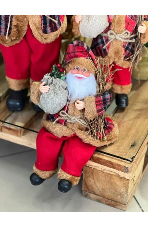 Papai Noel com perna Articulada com galhos 19cm