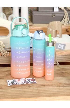 Kit 3 Garrafas Verde - com Frases Motivacionais  - 2L/750ml/300ml