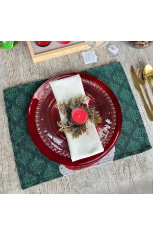 Jogo Americano de Tecido - Papai  Noel com Saco de Presente Verde 33cm X 45cm