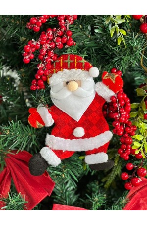 Enfeite p/ Pendurar Papai Noel Xadrez Vermelho