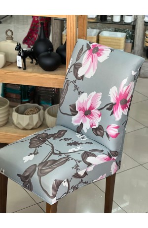 Capa de Cadeira Cinza Floral em Poliéster  40cmX50cm / 45cmX65cm