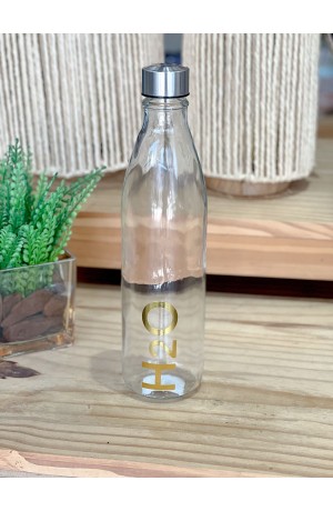 Garrafa de Vidro com Detalhe Dourada H2O - 1L