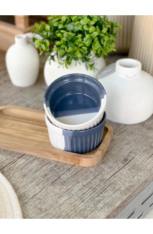 Ramequim de Cerâmica Azul c/ Branco - 9cm x 4,5cm