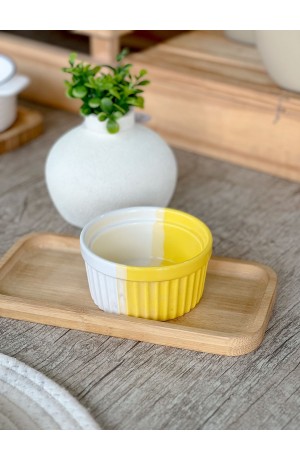 Ramequim de Cerâmica Amarelo c/ Branco - 9cm x 4,5cm