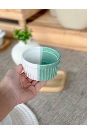 Ramequim de Cerâmica Verde c/ Branco - 9cm x 4,5cm