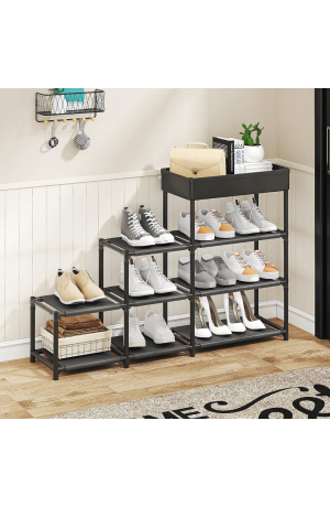 Sapateira Preta  Multiuso 4Andares  -  93cm X 21cm X 62cm