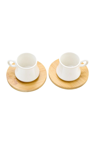 Conjunto de Xícaras Porcelana com Pires Bambu Nordic 4 Pçs 80ml