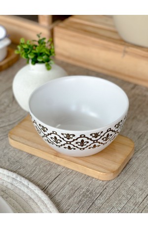 Bowl de Cerâmica Branco Com Detalhe Dourado 500ml - Mod. 3
