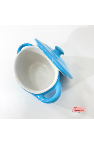 Pote de Cerâmica com Tampa Oval Azul