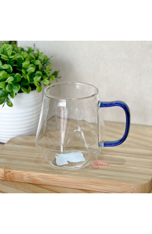 Caneca de Vidro Diamante 330ml c\ Alça Azul