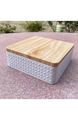 Pote de Metal com Tampa Quadrado - Branco