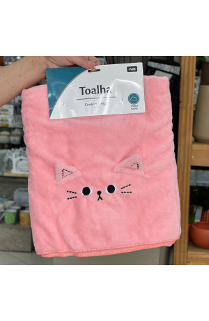 Toalha Infantil Gatinho - Rosa 1,40cm X 70cm