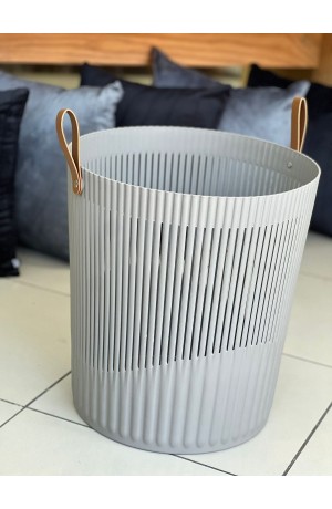 Cesto Multiuso Cinza com alça de Couro 36x40cm