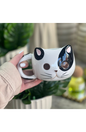 Caneca Gatinho Preto c/ Rosa - 430ml