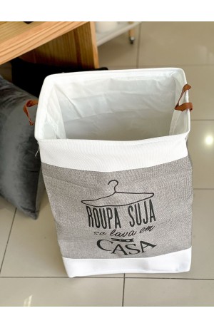 Cesto de Roupa Cinza c/ Branco 