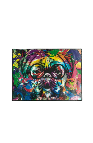Quadro Bulldog Colorido Acetato MDF -  29cm X 39cm X 1,8cm