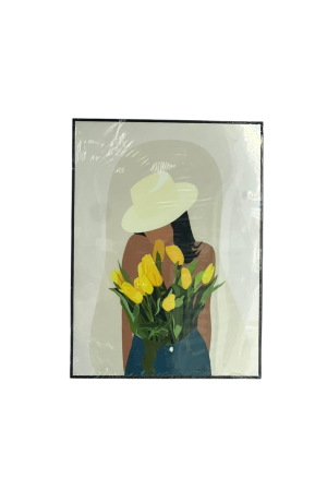 Quadro Mulher com Buquê Acetato MDF -  29cm X 39cm X 1,8cm