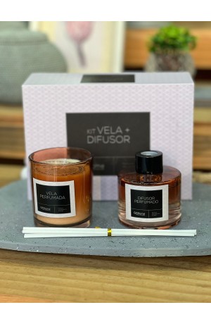 Kit Vela Branca e Difusor de Ambientes Âmbar - 2 Peças  100ml