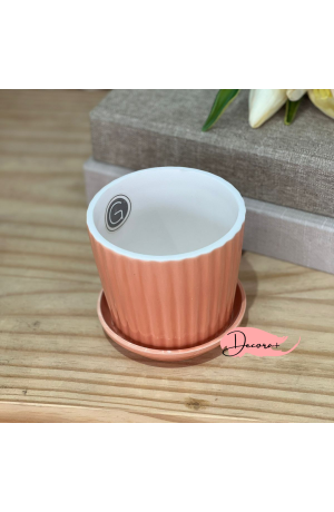 Vaso de Cerâmica com Prato Laranja  - 10cm X 10cm