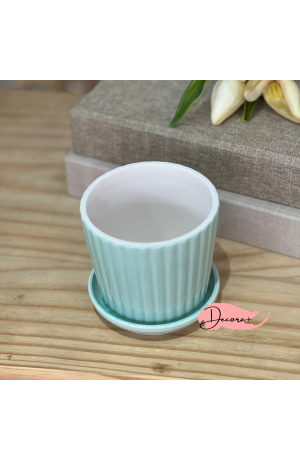 Vaso de Cerâmica com Prato Verde  - 10cm X 10cm