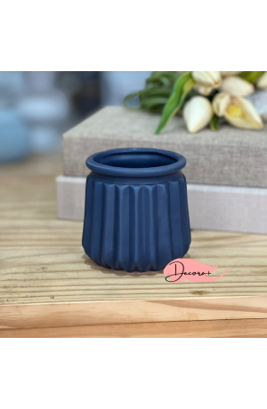 Vaso Canelado de Cerâmica Azul - 9cm X 9cm