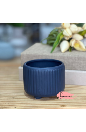 Vaso Canelado de Cerâmica Azul - 10,5cm X 8,5cm