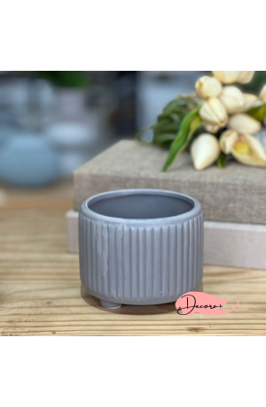 Vaso Canelado de Cerâmica Cinza - 10,5cm X 8,5cm