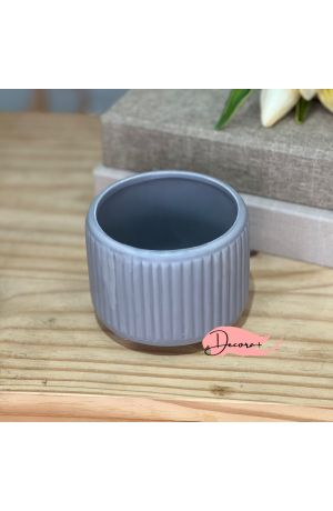 Vaso Canelado de Cerâmica Cinza - 10,5cm X 8,5cm