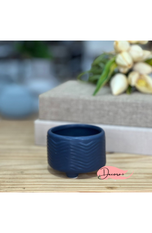 Vaso Canelado de Cerâmica Azul (Pq) - 6cm X 8cm