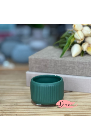 Vaso Canelado de Cerâmica Verde (Pq) - 6cm X 8cm