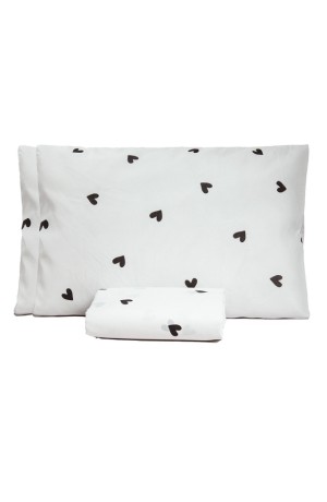 Jogo de Cama Essencialle 150 Fios Corações Preto e Branco Queen 3 Peças