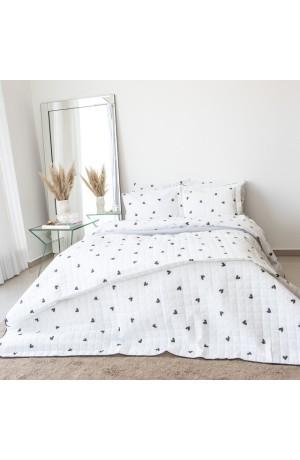 Jogo de Cama Essencialle 150 Fios Corações Preto e Branco Casal 4 Peças