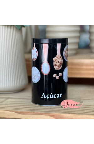 Pote de Açúcar Redondo de Metal (G) - Preto 100g 10,5cm x 19cm